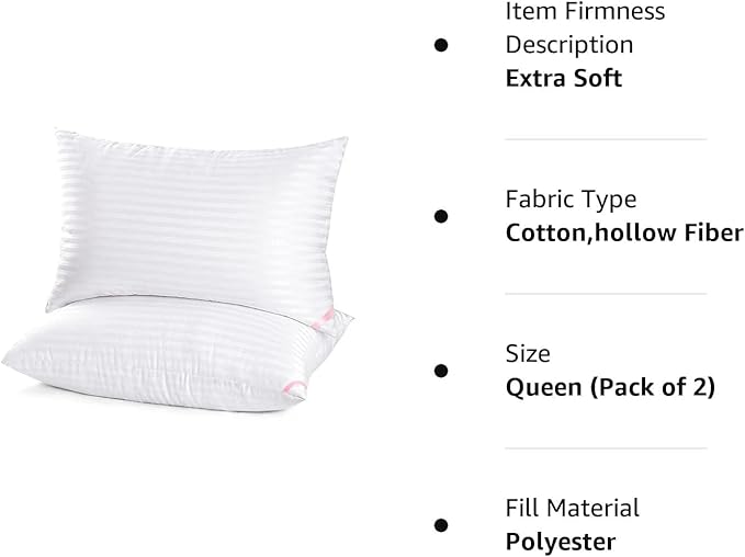 Hotel Collection Bed Pillows for Sleeping 2 Pack Queen Size,Pillows for Side and Back Sleepers,Super Soft Down Alternative Microfiber Filled Pillows,20 x 30 Inches