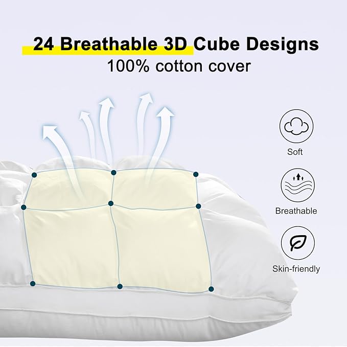 Pillows Queen Size Set of 2, Soft Support Queen Pillows 2 Pack for Bed, Fluffy Down Alternative Pillow, Luxury Hotel Gel Pillow for Side Sleeping (White)