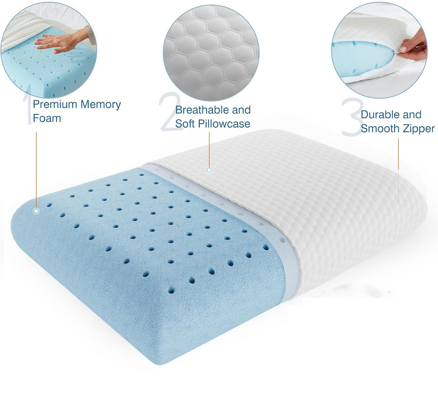 Memory Foam Pillow, Standard Size Pillows for Sleeping, Bed Pillow Soft and Comfortable, Cooling Hotel Pillow for Side Sleeper, Removable, Machine Washable Cover, 1 Pack, 24IN x 16IN