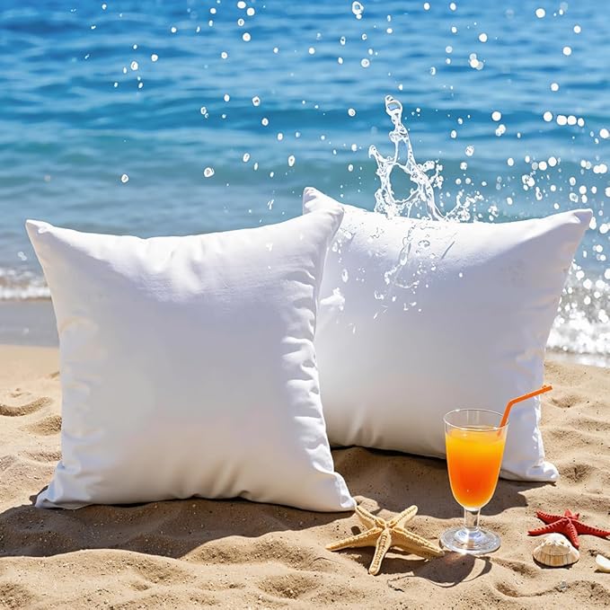 Outdoor Pillow Inserts, 18x18 Waterproof Throw Pillows Pack of 2, Outdoor Pillows Water-Resistant Decorative Premium Square Pillow Stuffer Sham for Porch Patio Living Room Bedroom Furniture