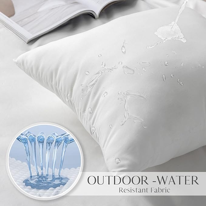 Outdoor Pillow Inserts, 18x18 Waterproof Throw Pillows Pack of 2, Outdoor Pillows Water-Resistant Decorative Premium Square Pillow Stuffer Sham for Porch Patio Living Room Bedroom Furniture