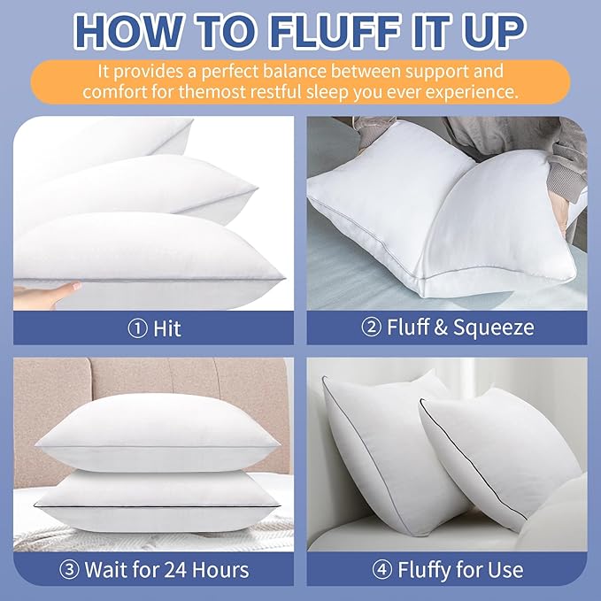 Bed Pillows for Sleeping Standard Size Set of 4, Luxury Hotel Quality Cooling Pillows, Super Soft Down Alternative Fill for Side Back and Stomach Sleepers