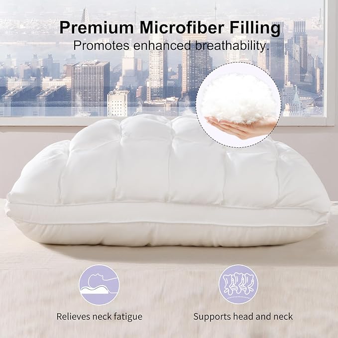 Pillows Queen Size Set of 2, Soft Support Queen Pillows 2 Pack for Bed, Fluffy Down Alternative Pillow, Luxury Hotel Gel Pillow for Side Sleeping (White)