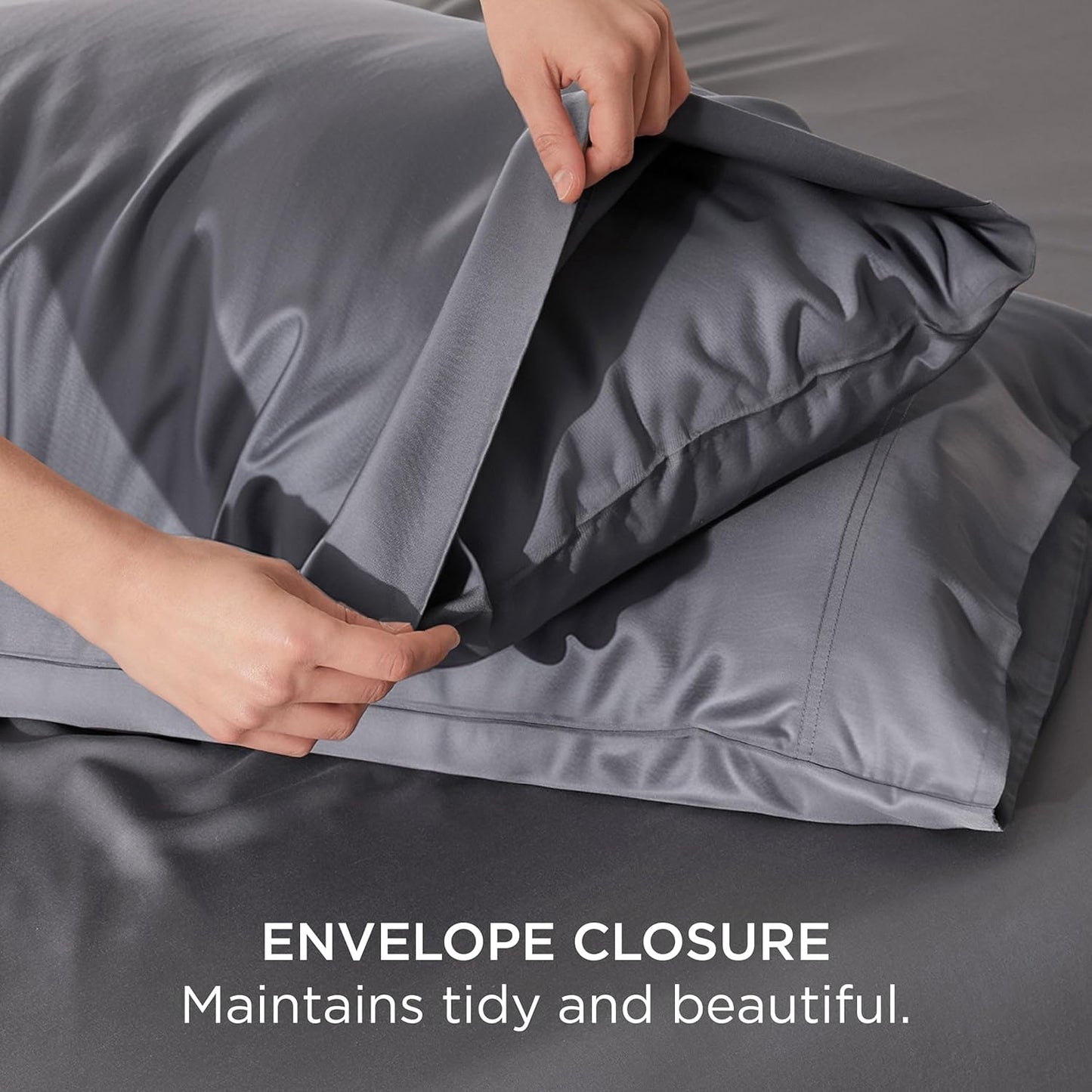 Cooling Pillow Cases Queen Size Set of 2, Rayon Derived from Bamboo Cooling Pillowcases for Hot Sleepers, Cool Pillow Covers with Envelope Closure, Gifts for Women Men, Dark Grey, 20x30 Inches