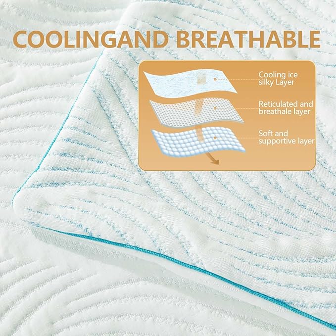Pillows King Size Set of 2 Cooling Memory Foam Pillows for Sleeping Adjustable Medium Firm Back and Side Sleeper