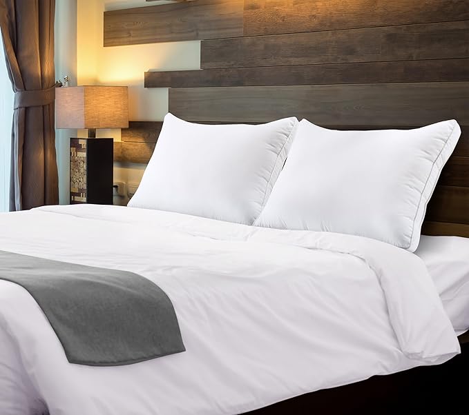 Set of 2, Cloud - like White Pillows with Subtle Gray Stitching, Soft and Sleep - Friendly
