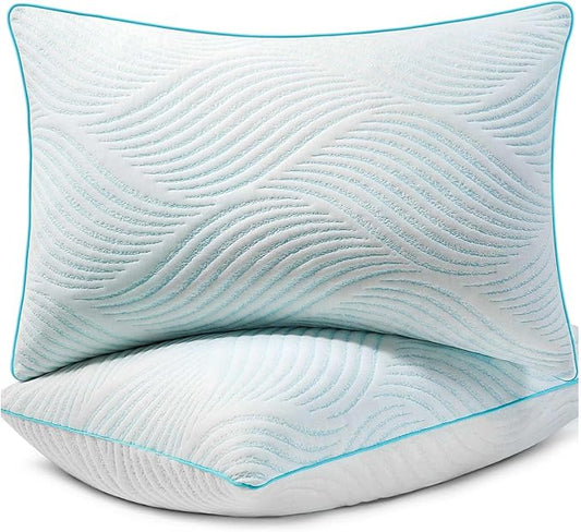 Pillows King Size Set of 2 Cooling Memory Foam Pillows for Sleeping Adjustable Medium Firm Back and Side Sleeper
