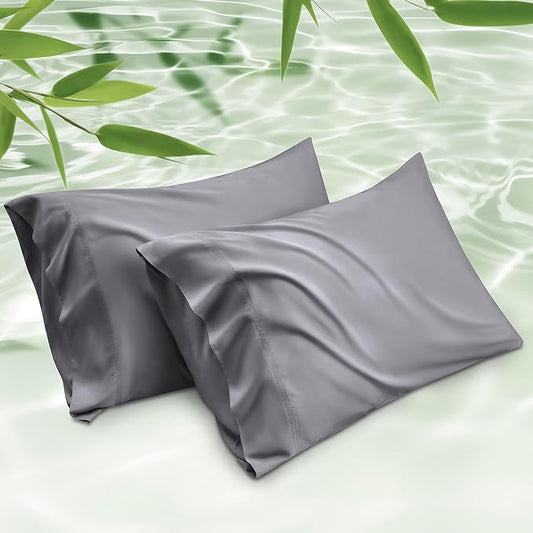 Cooling Pillow Cases Queen Size Set of 2, Rayon Derived from Bamboo Cooling Pillowcases for Hot Sleepers, Cool Pillow Covers with Envelope Closure, Gifts for Women Men, Dark Grey, 20x30 Inches